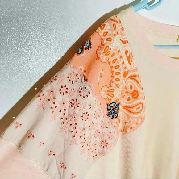 NEW Free People Feelin' It Blouse Alabaster Embroidered Bohemian Patchwork - Picture 6 of 8